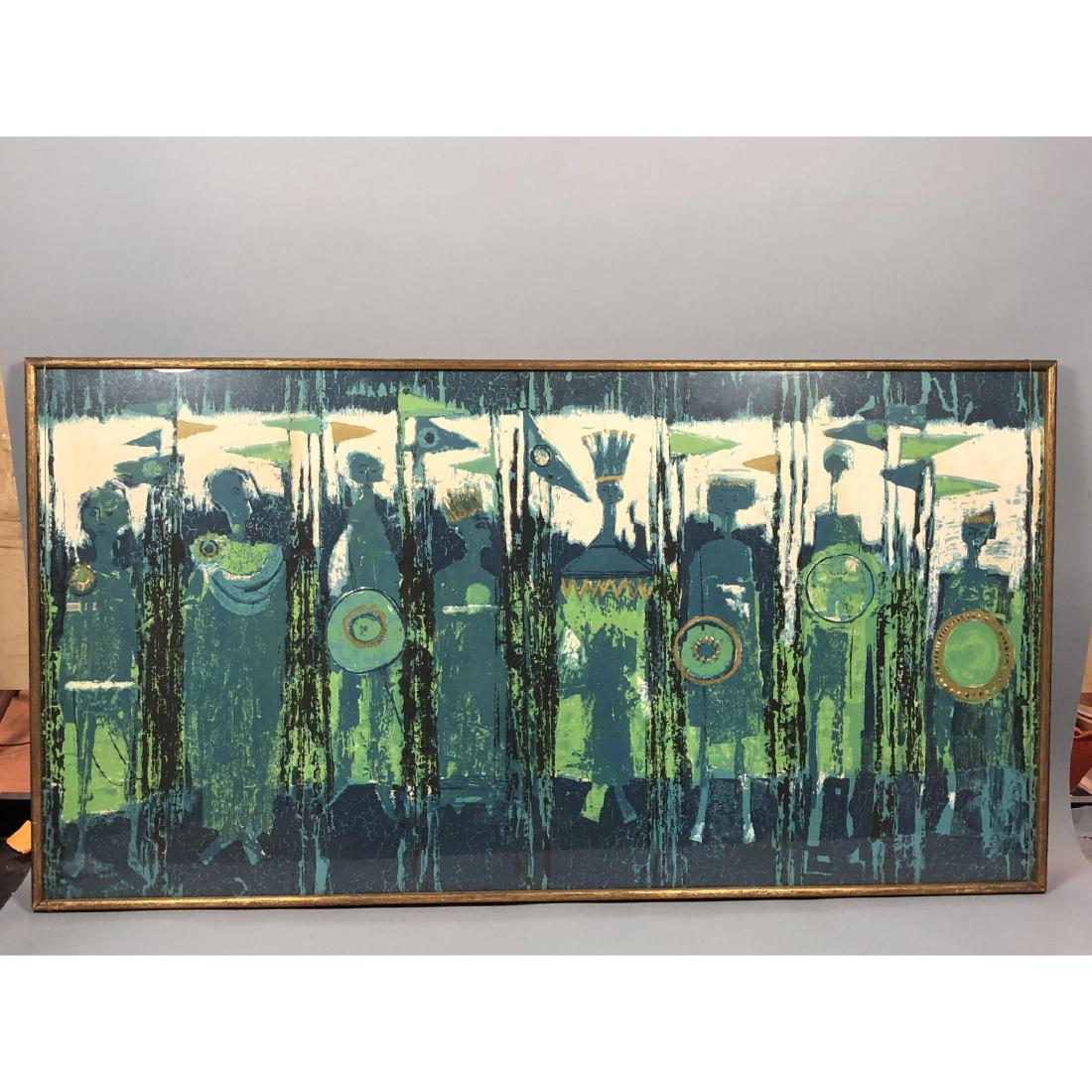 Framed Modernist Graphic Fabric. Figural images w (1 of 9)