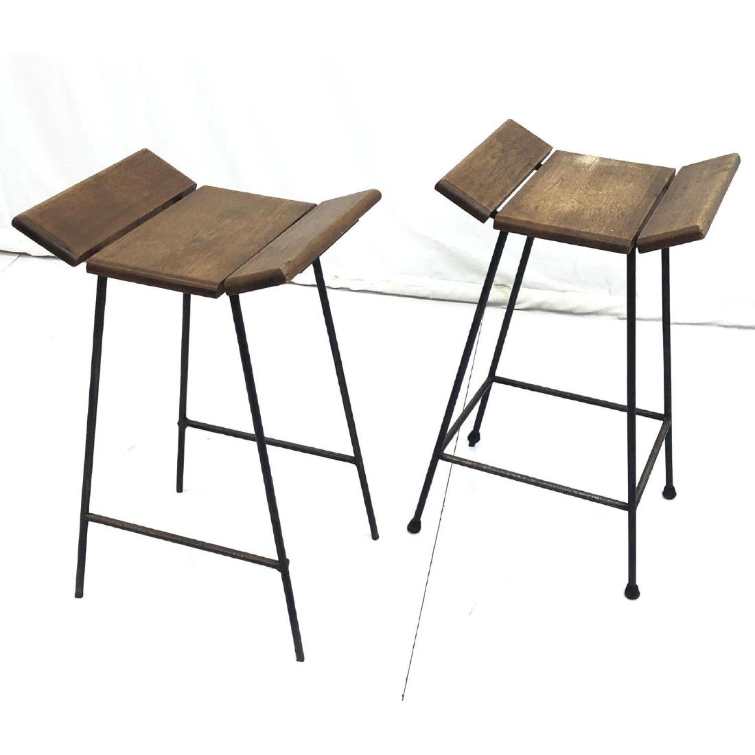 Pr Black Hairpin Iron & Wood Modernist Bar Stools (1 of 8)