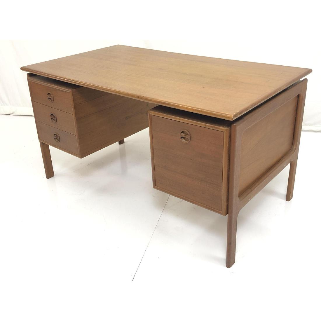 Danish Modern Teak Desk. Circular inset wood pull (1 of 10)