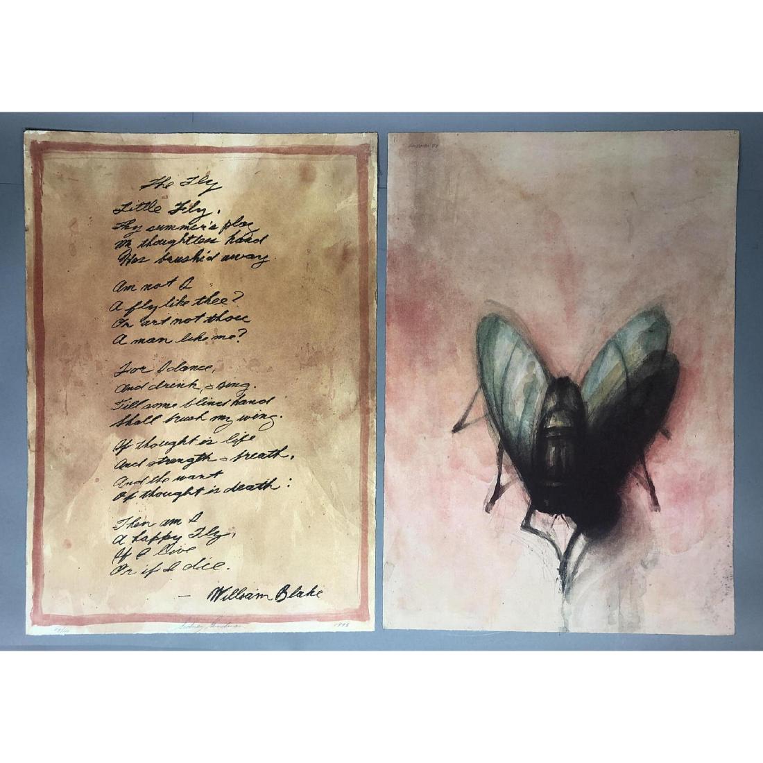SIDNEY GOODMAN 2 part Artwork. Print of water col: SIDNEY GOODMAN 2 part Artwork. Print of water color fly. "The Fly" Poem by William Blake. Both pencil signed, both 29/100 and dated 1993.-- Dimensions: Image Size: H: 25.5 inches: W: 19 inches --- US