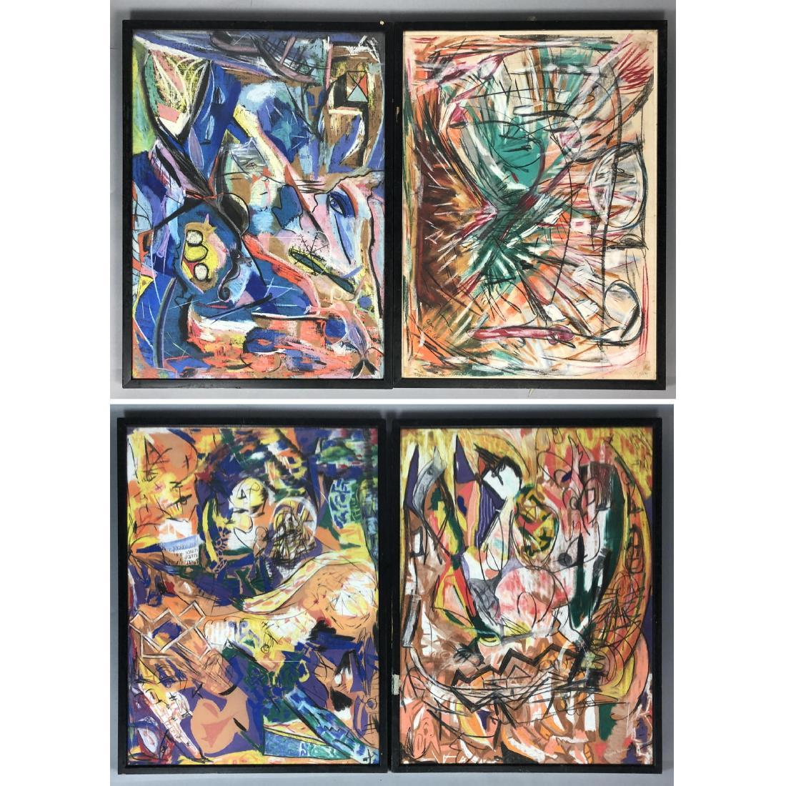 4pc Modernist Abstract Pastel Drawings. 3 are ALF (1 of 9)