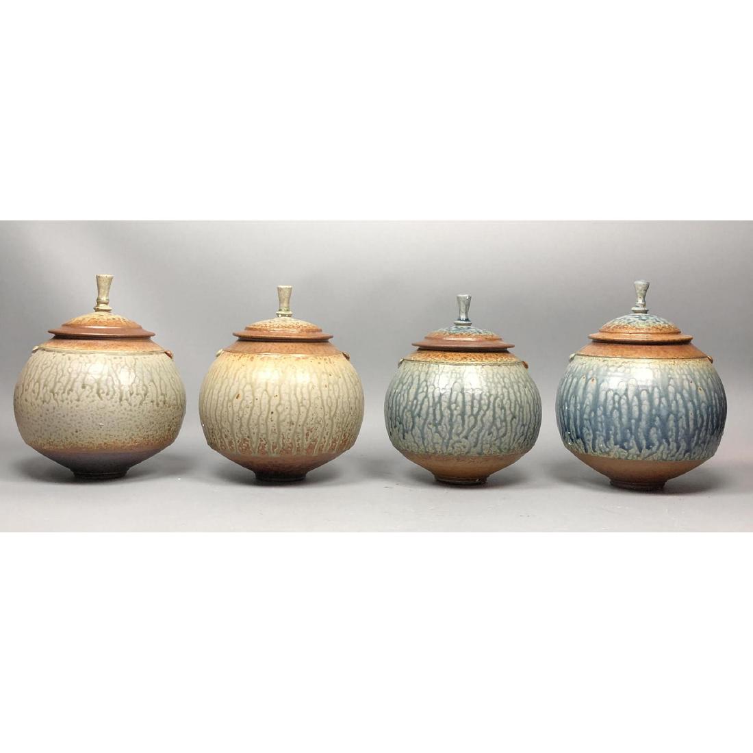 4 signed Studio Pottery Lidded Vessels Jars. Wax (1 of 6)