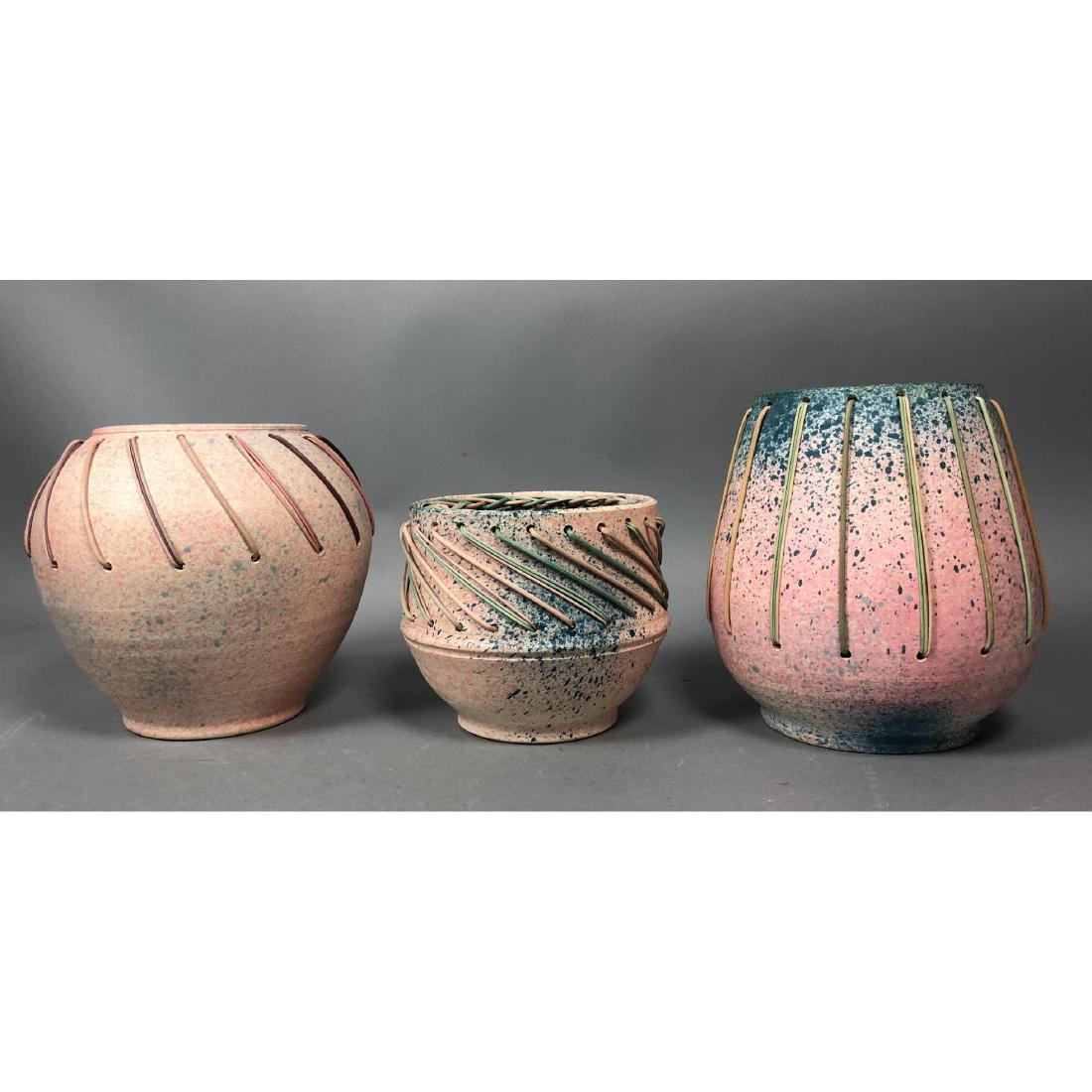 3pc American Studio Art Pottery Vases. Speckled p (1 of 8)