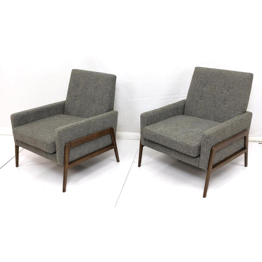 Pr Gray Upholstered Lounge Chairs. Exposed open a (1 of 6)
