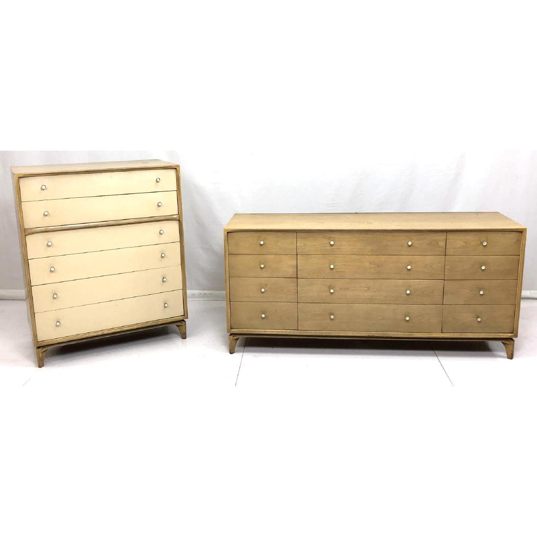 2pc Limed Wood Modernist Tall Chest & Credenza Lo (1 of 8)