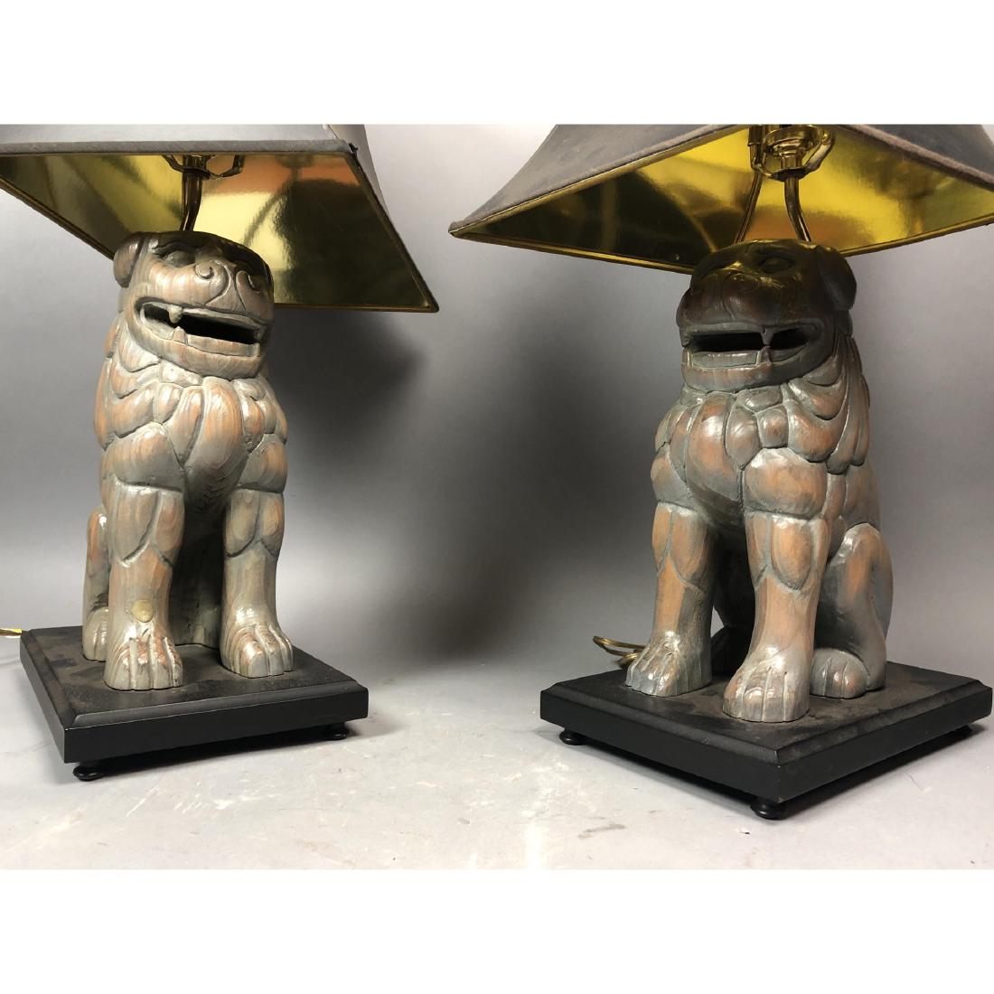 Pr SARREID Spain Carved Wood Foo Dog Table Lamp. (1 of 9)