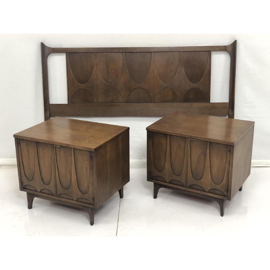 3pc American Modern Walnut Night Stands & Headboa (1 of 7)