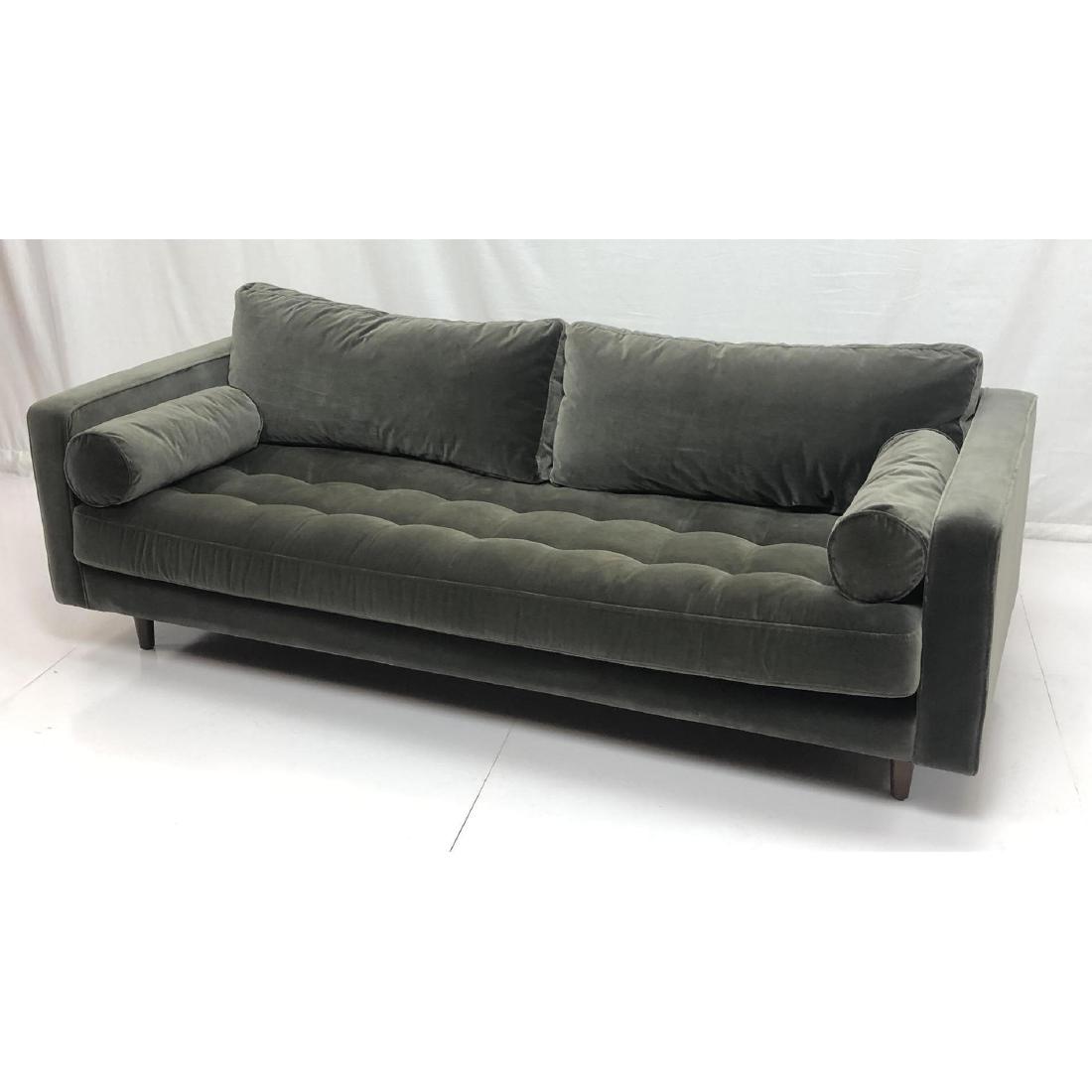 Modernist Warm Gray Velvet Sofa Couch. Square arm (1 of 10)
