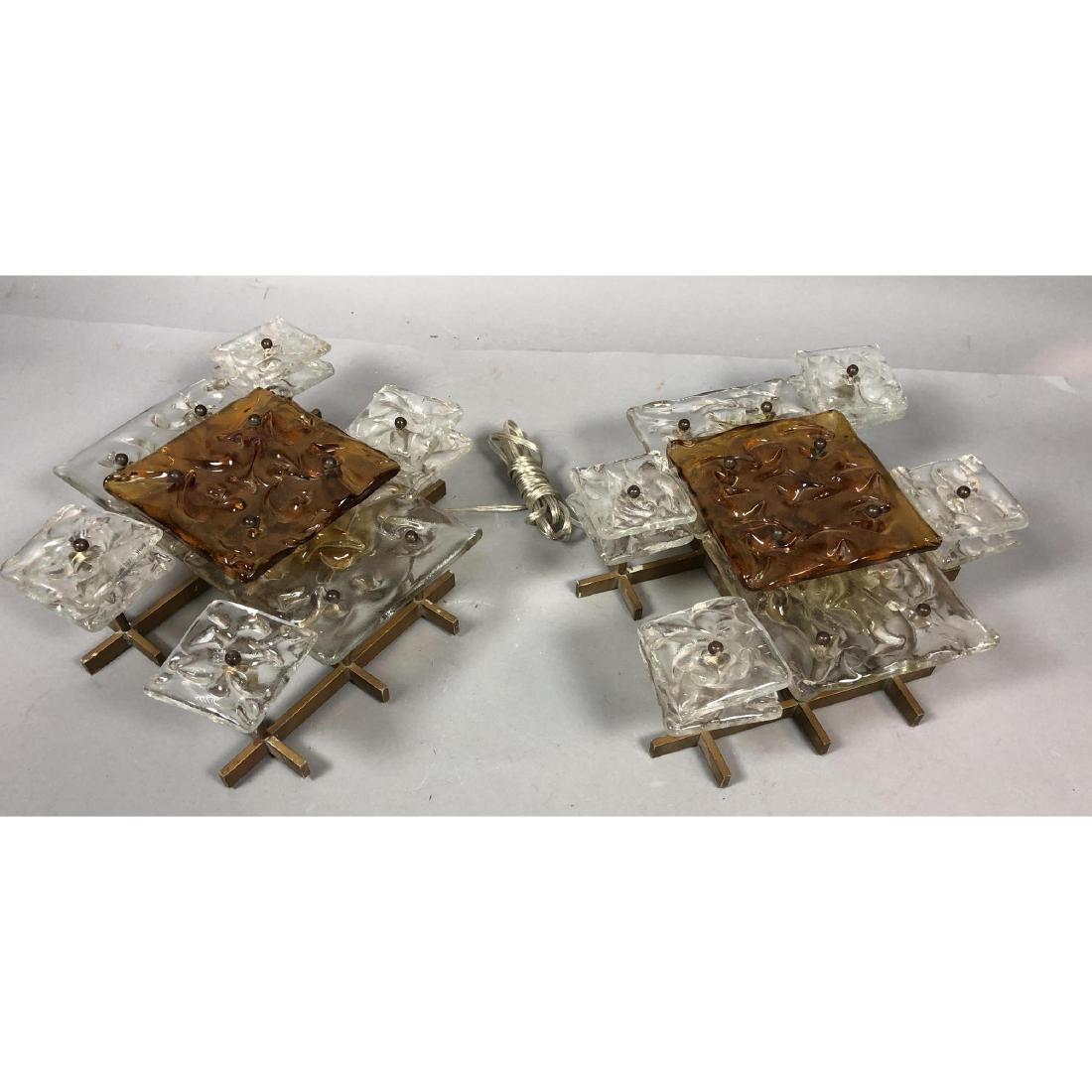 Pr Modern Glass Tile Wall Sconces. Molded amber & (1 of 9)