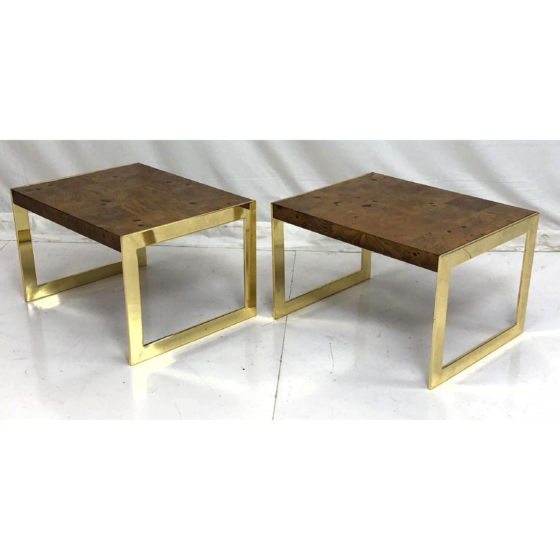 Pair Olive Wood and Gold Tone Metal Tables.  Side (1 of 9)
