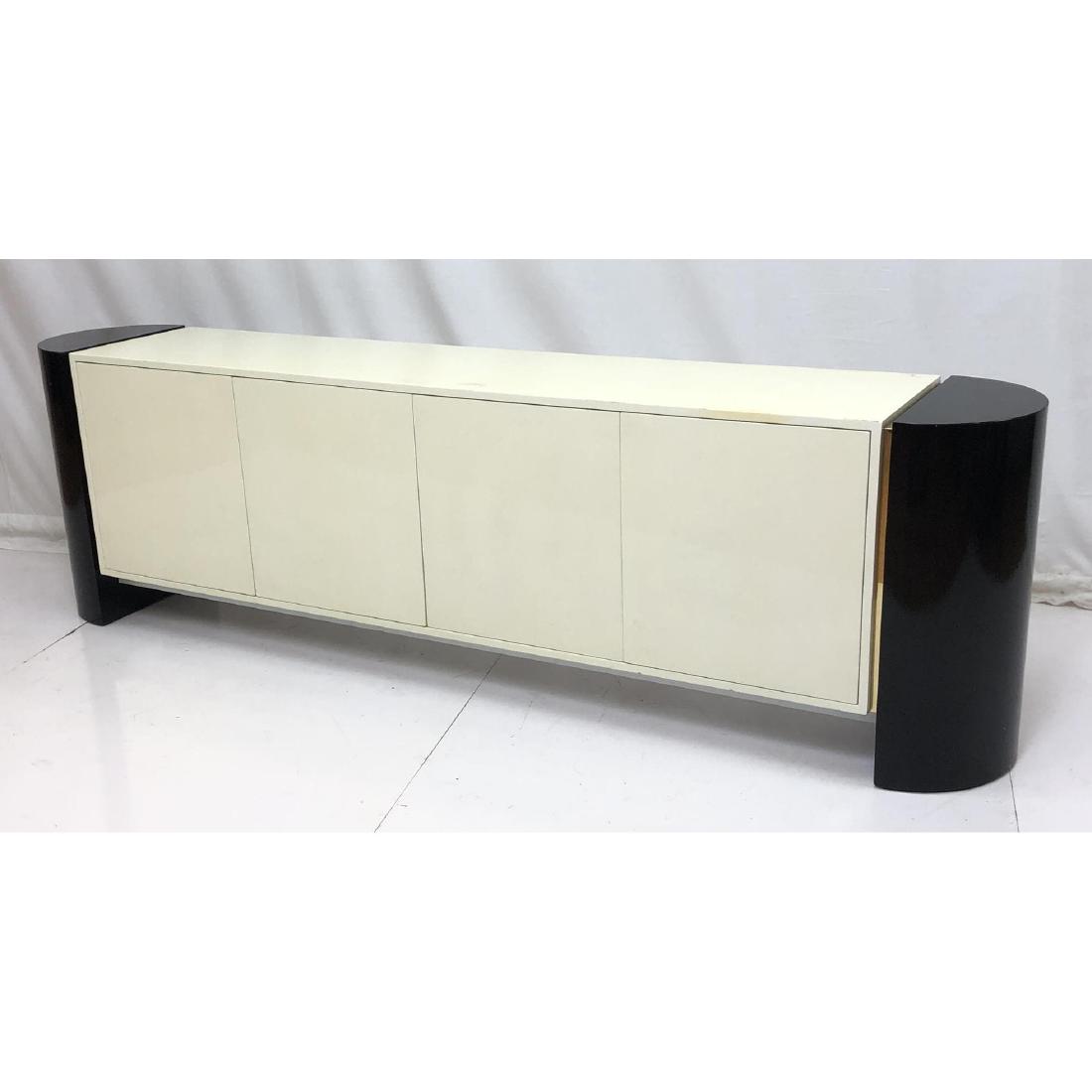 Modernist Long Black Cream Lacquered Credenza Sid (1 of 10)