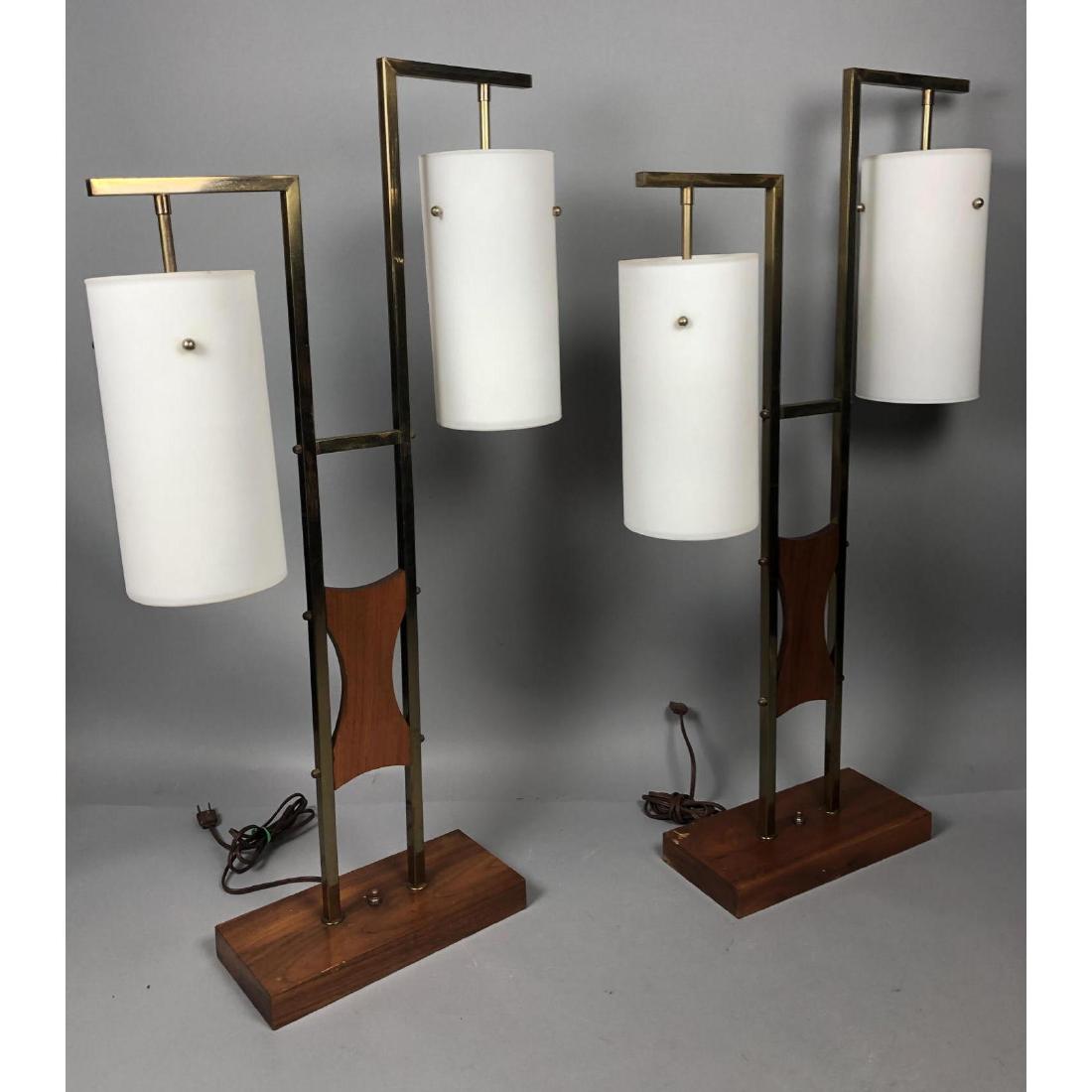 Pr Modernist Square Brass Tube Table Lamp. Milk G (1 of 8)