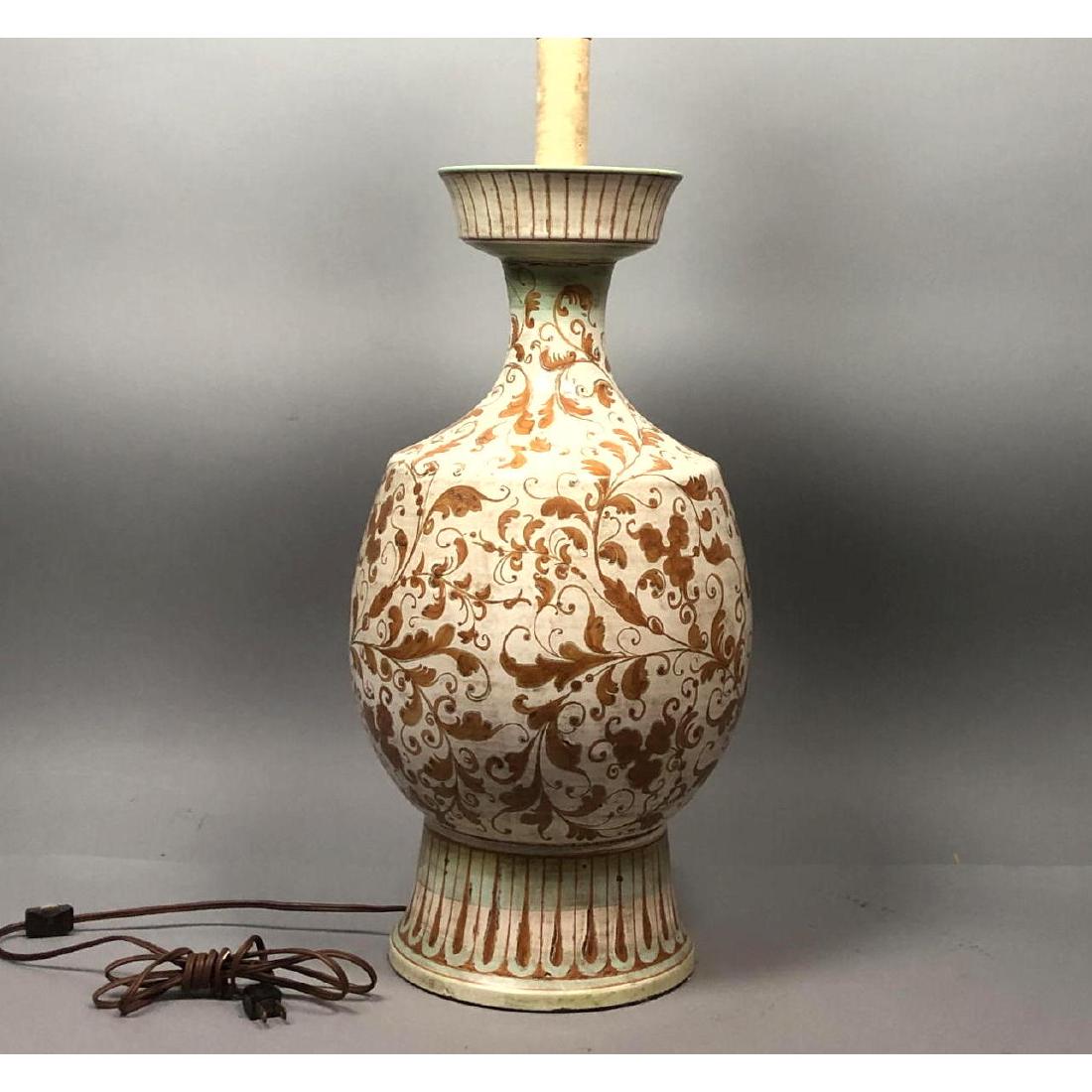 Large Italian Glazed Pottery Table Lamp. Footed u (1 of 11)