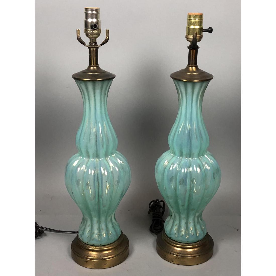 Pr Murano Italian Aqua Art Glass Table Lamps. Tur (1 of 9)
