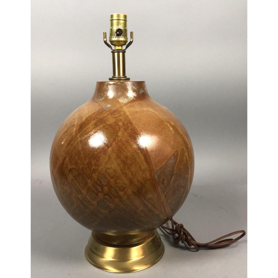 Bulbous glazed ceramic table lamp. Neutral beige (1 of 9)