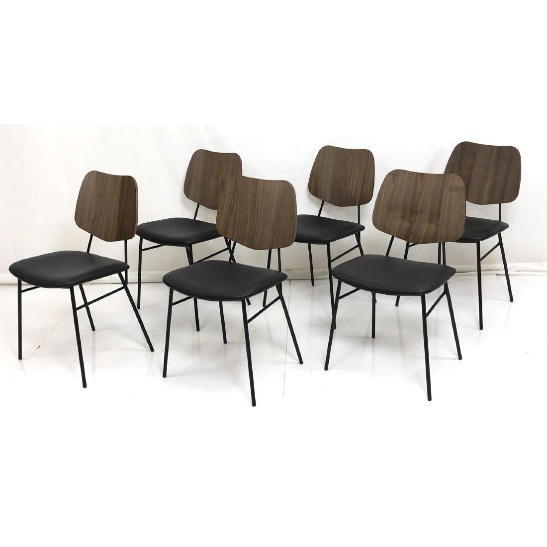 6 American Modern Walnut Black Iron Side Chairs. (1 of 8)