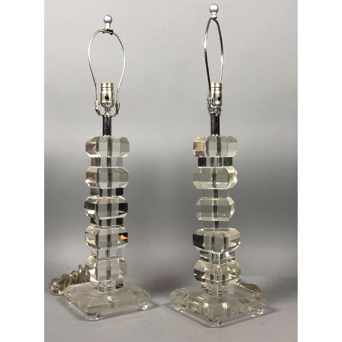 Pr Stacked Faceted Square Lucite Table Lamps. Luc (1 of 7)