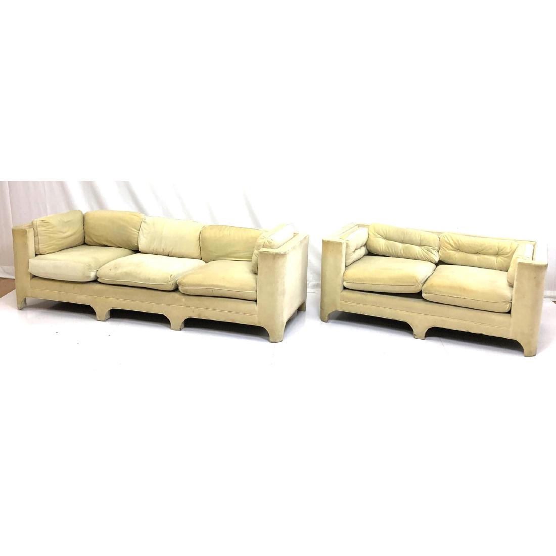 2pc Cream Velvet Modernist Sofa & Love Seat. Full (1 of 10)