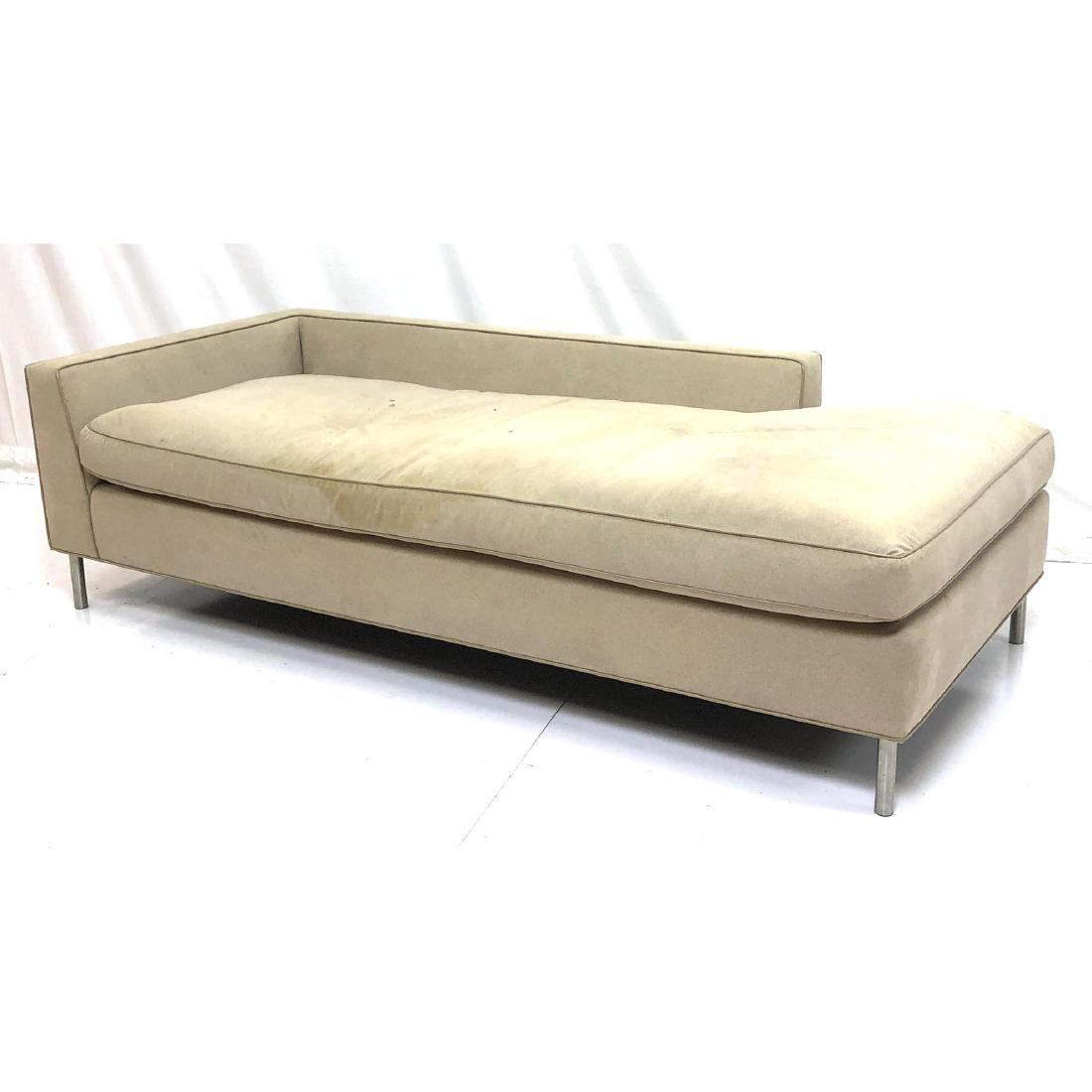 Modernist Beige Sofa Couch. Low profile arms and (1 of 8)
