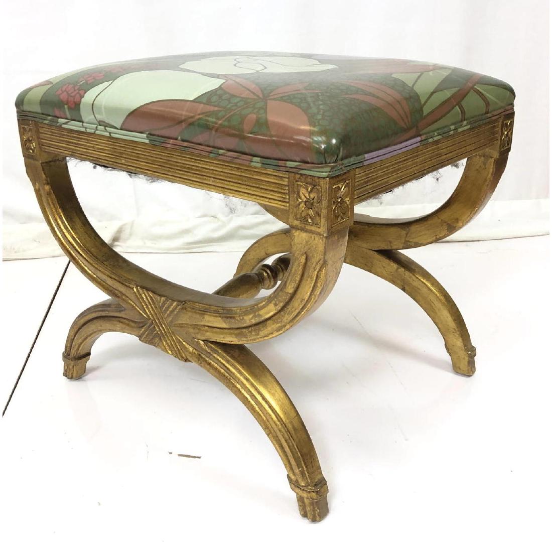 Gilt Carved Wood Decorator Bench Stool. Carved fl (1 of 7)