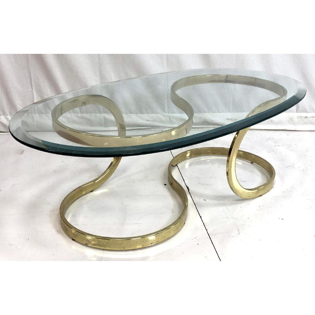 Modernist Gold tone Metal Glass Top Cocktail Tabl (1 of 5)