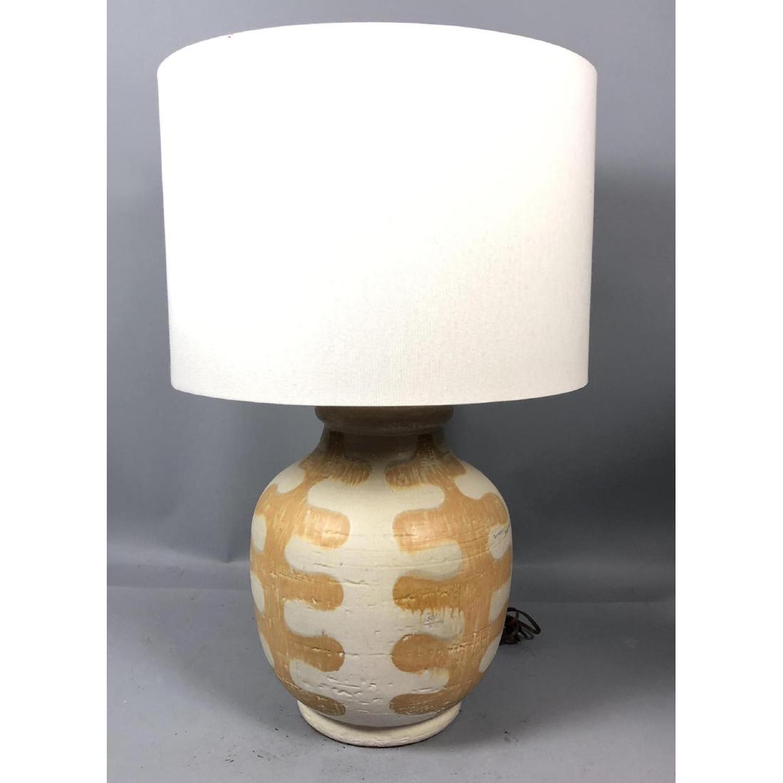 Large Bulbous Pottery Lamp. Mustard and white mod (1 of 7)