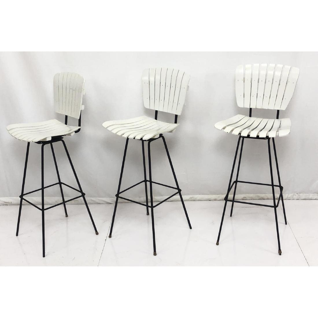 Set 3 Umanoff Style Painted White Slat Barstools. (1 of 10)