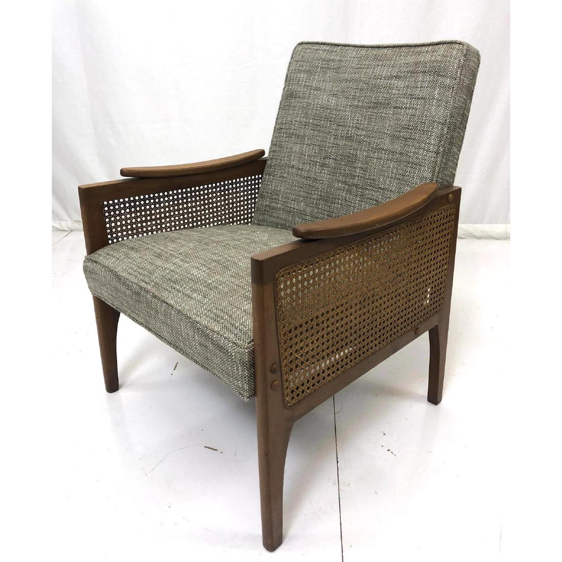 Modern Walnut Upholstered Lounge Chair Woven Cane (1 of 6)