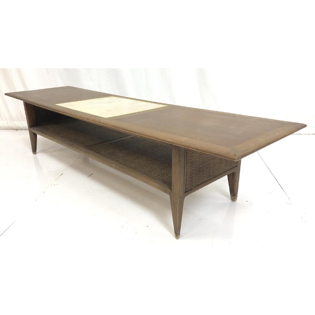 Long Walnut Modern Coffee Table Inset Marble Ston (1 of 10)
