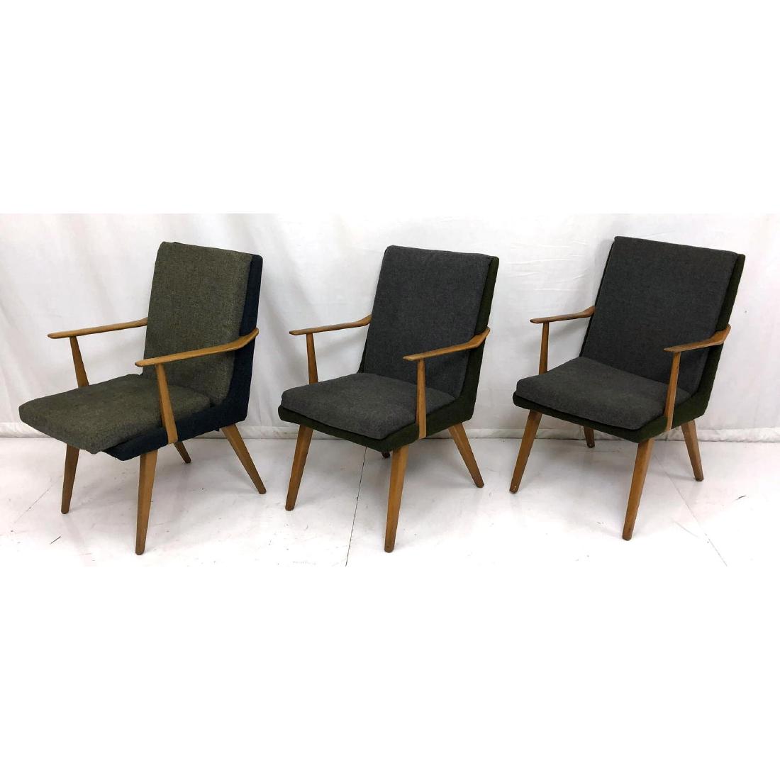 3 Modernist Blond Wood Open Arm Lounge Chairs. 2 (1 of 10)