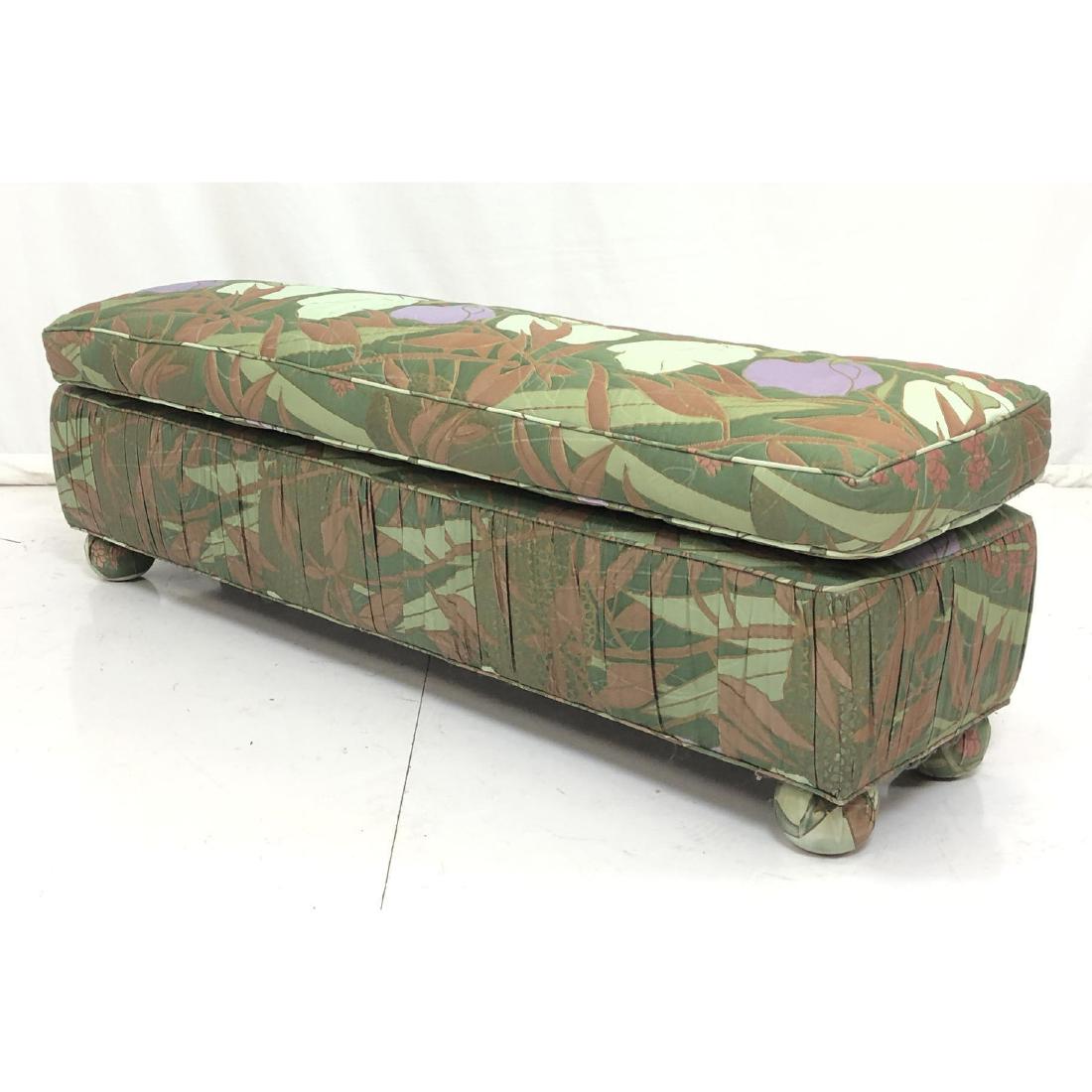 Long Fully Upholstered Bench Seat. Green floral q (1 of 7)