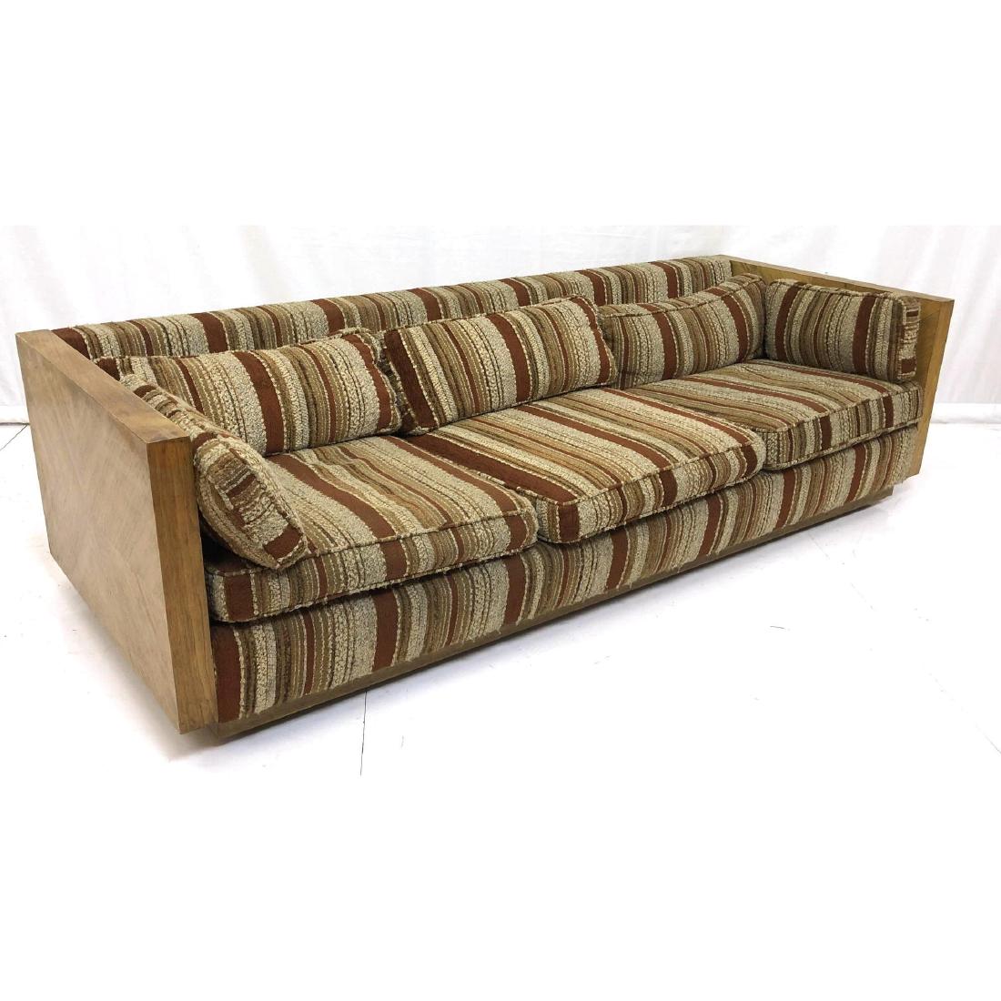 Thick Walnut Arm Modernist Sofa Couch. Striped Fa (1 of 8)