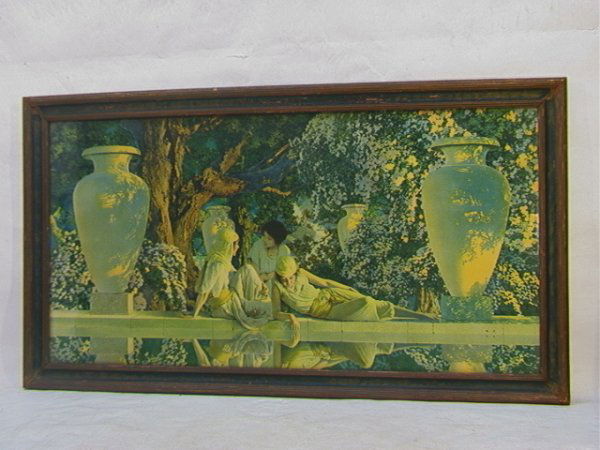 Lg MAXFIELD PARRISH Garden of Allah Original Frame: Lg MAXFIELD PARRISH Garden of Allah Original Frame. Dimensions: H: 14.5 inches: W: 29.5 inches Condition: Very Good Condition. Some wear to frame. US Shipping charge: $50