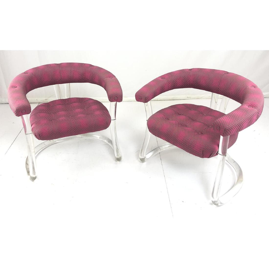 Pr Designer Hot Pink Lucite Frame Lounge Chairs. (1 of 13)