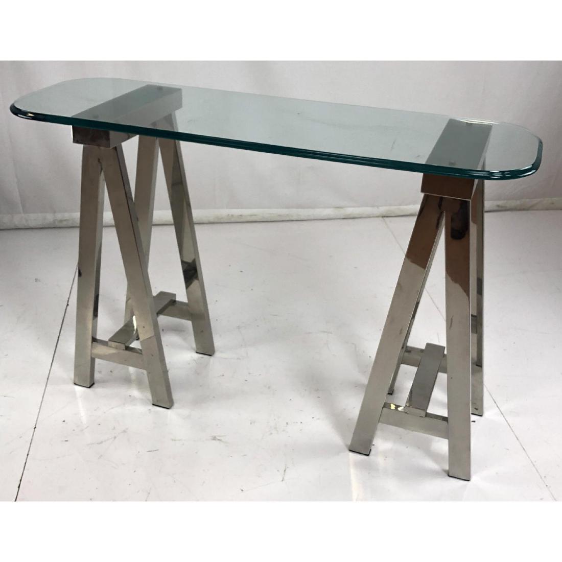 Modernist Chrome Sawhorse Glass Top Console Hall (1 of 19)