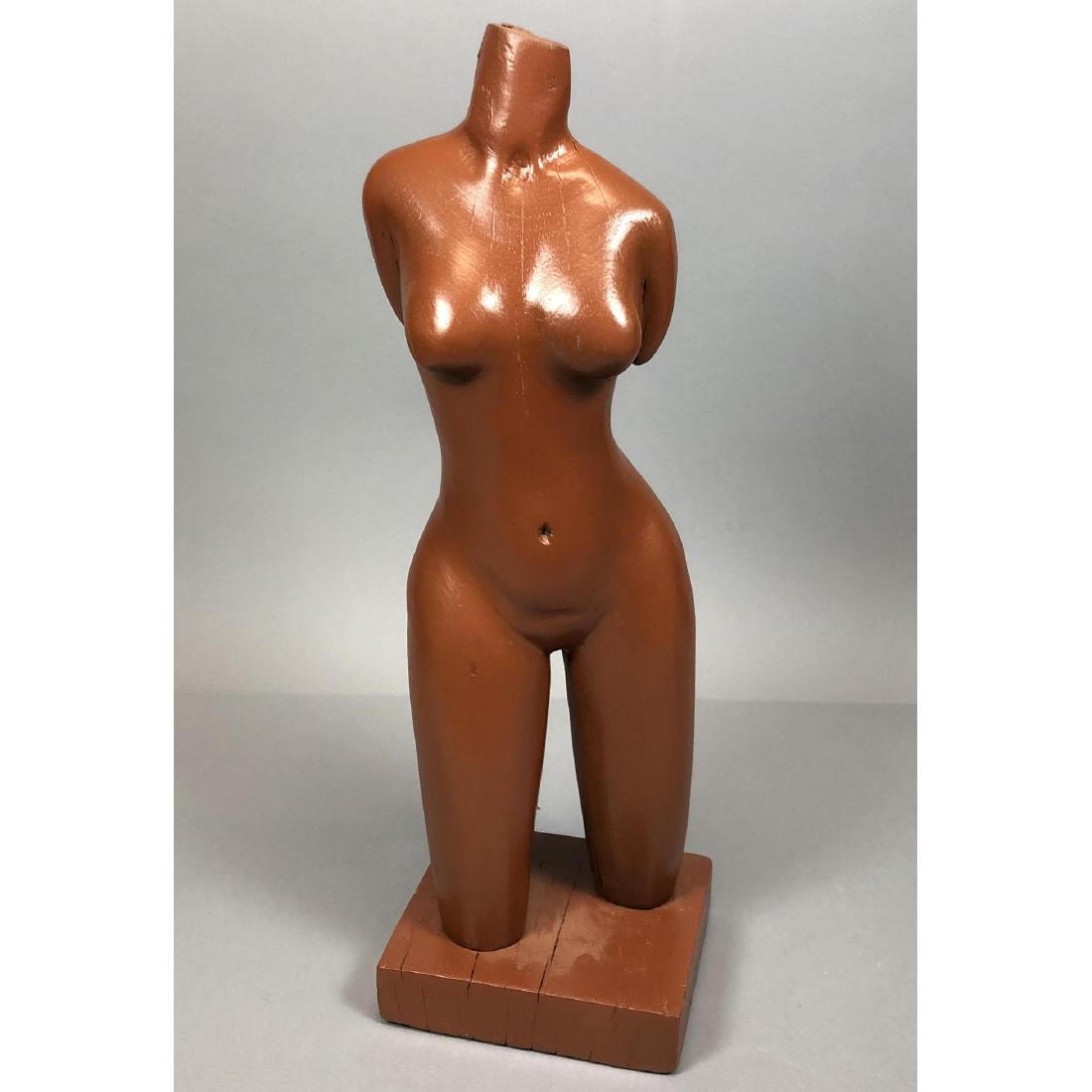 ELIZABETH CATLETT Painted Wood Nude Sculpture. Mo: ELIZABETH CATLETT Painted Wood Nude Sculpture. Modernist carved wood. Carved signature in leg and paper label under base.-- Dimensions: H: 21.5 inches: W: 7 inches: D: 6.25 inches ---
