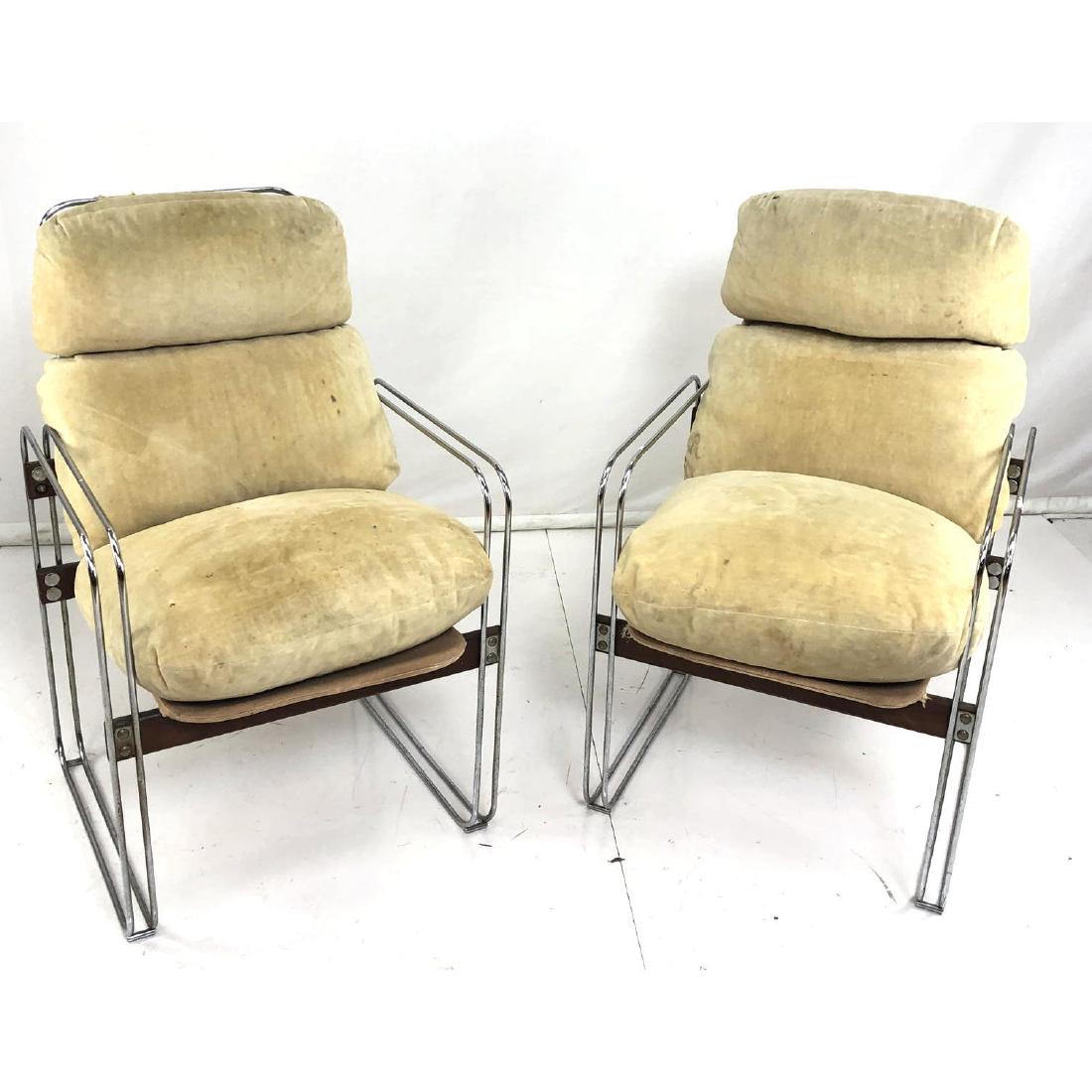 Pr Thin Chrome Rod Frame Modernist Lounge Chairs. (1 of 18)