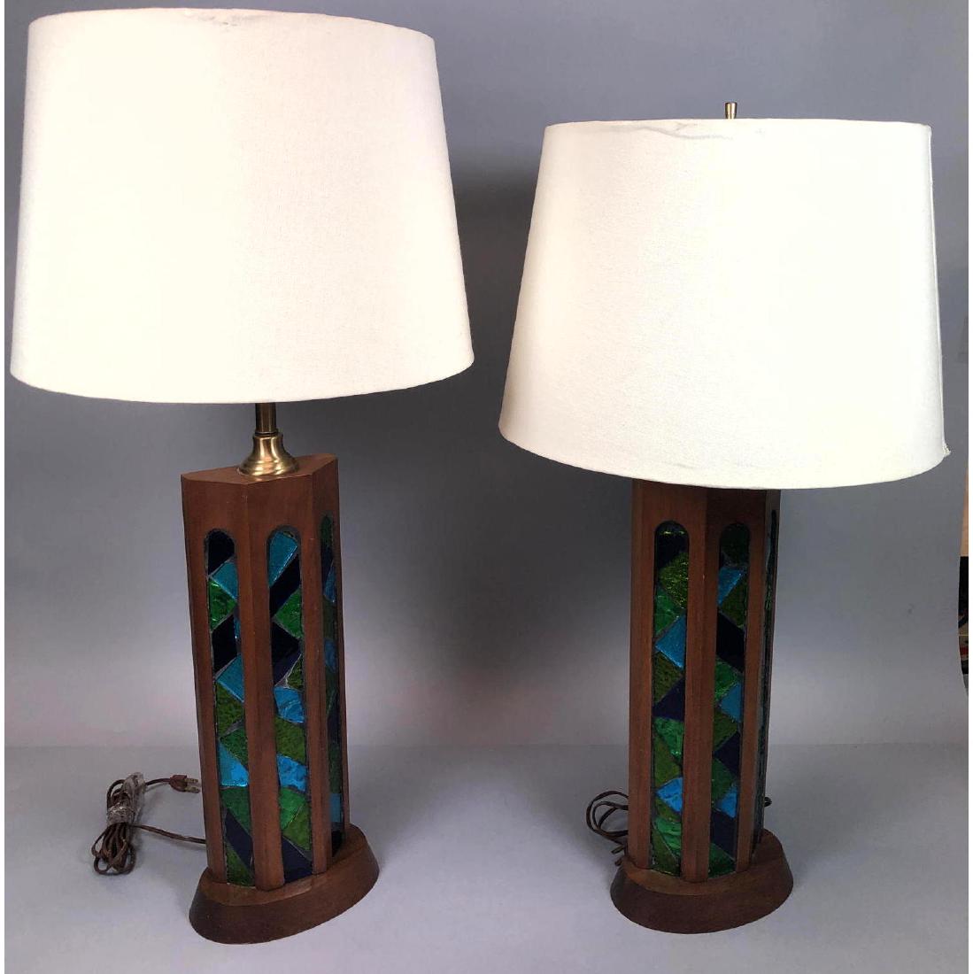 Pr Wood Stained Glass Tall Table Lamps. Three sid (1 of 13)