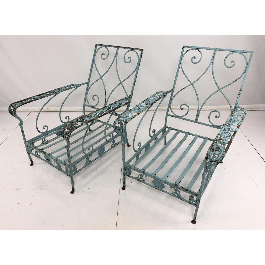 Ocean Sea Motif Iron Lounge Chairs. Pr Blue Paint (1 of 10)