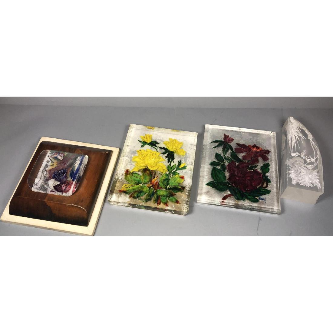 4pc Lucite Lot. 1 Standing Sculpture & 3 Wall Han (1 of 18)