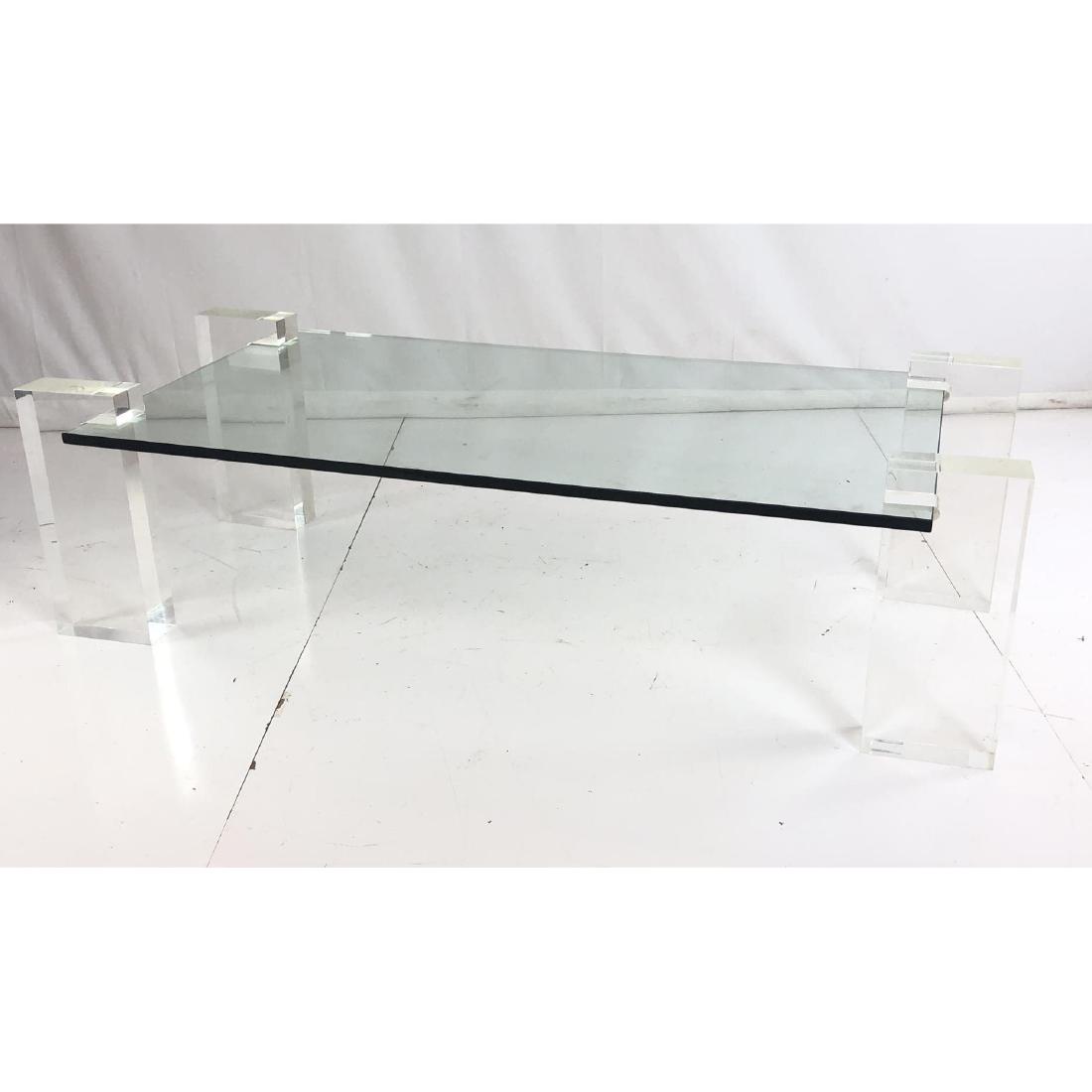 Decorator Lucite Glass Top Coffee Table. Block fo (1 of 9)