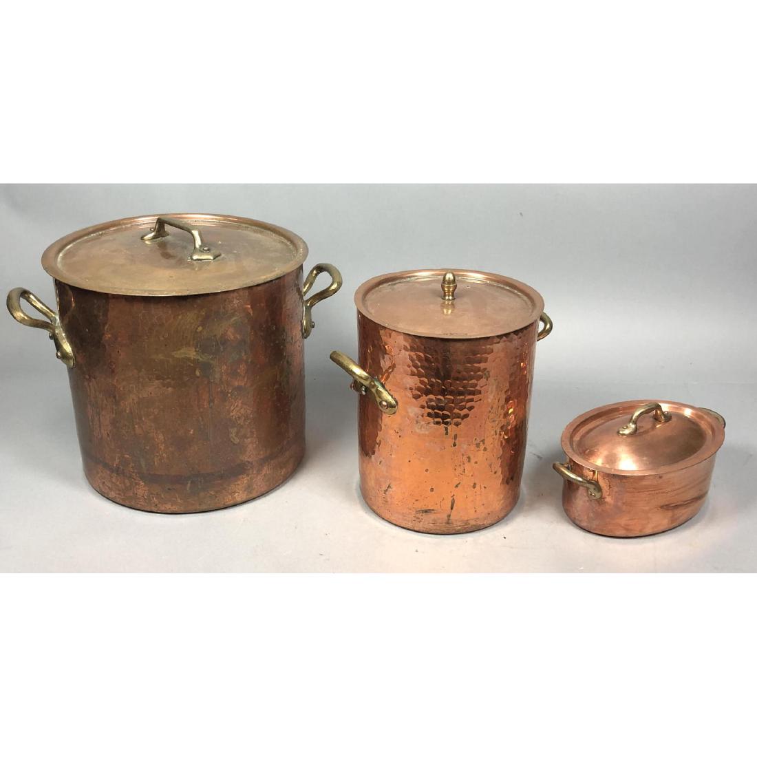3pc Heavy Copper Cooking Pots Pans. 2 heavy coppe (1 of 8)
