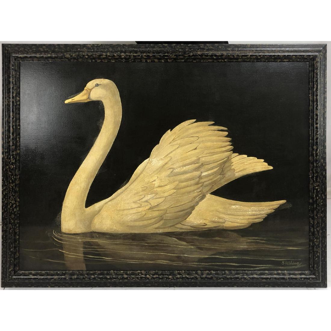 Signed SKILLING Large Swan Oil Painting. Oil on c (1 of 10)