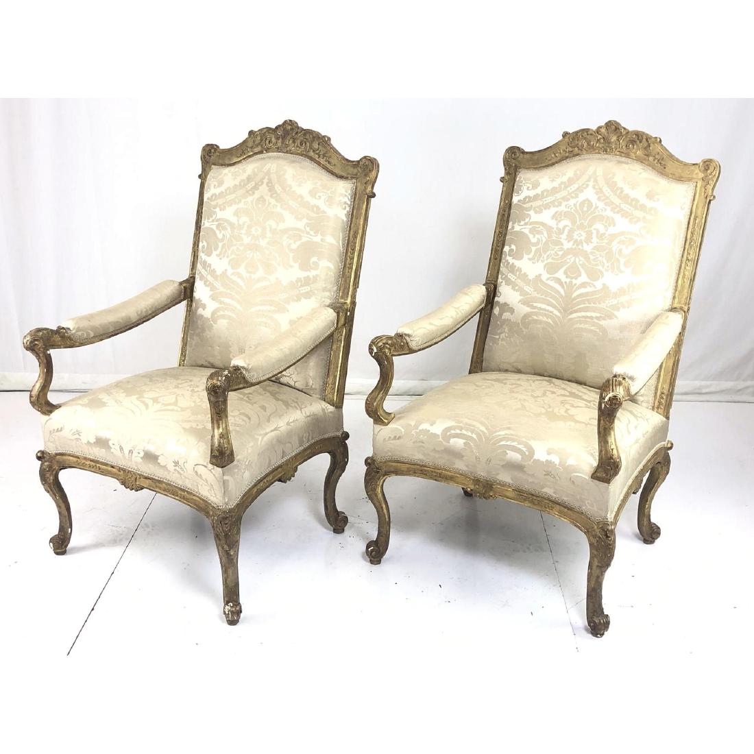 Pr Gilt Carved Wood French Style Arm Chairs. Orna (1 of 15)