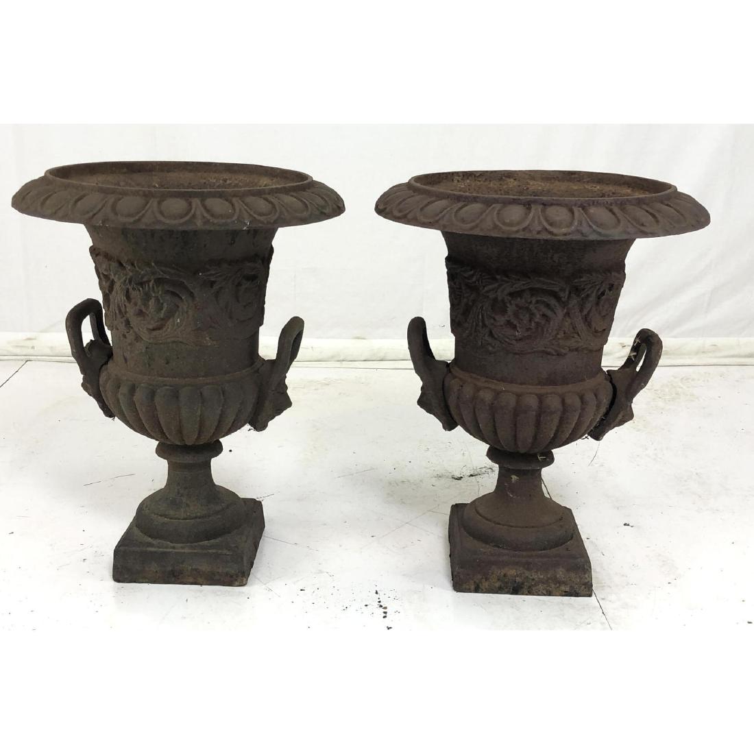 Pr Handled Cast Iron Pedestal Garden Urn Planter. (1 of 6)