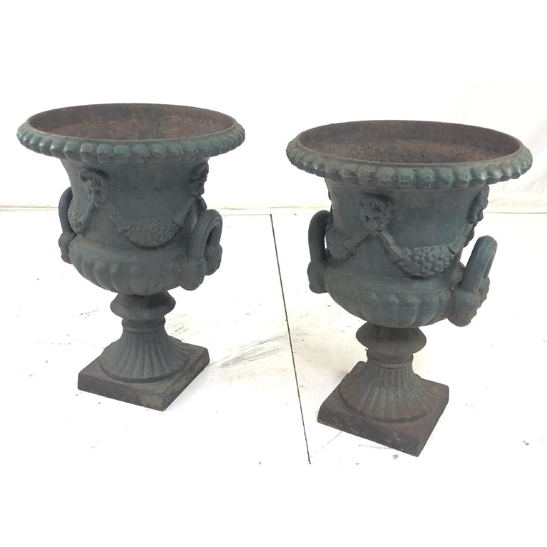 Pr Green Painted Urn Form Pedestal Cast Iron Plan (1 of 11)