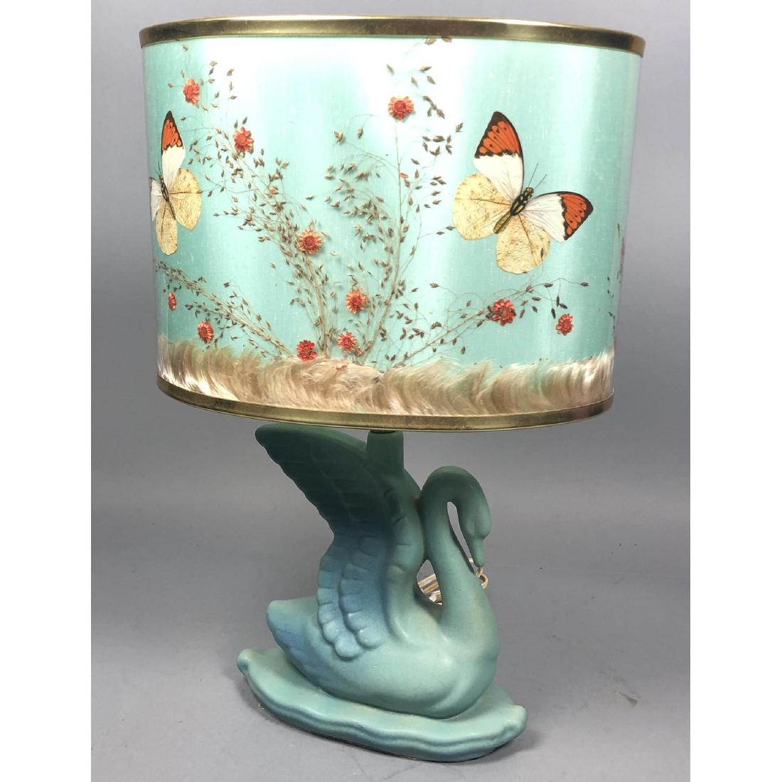 VAN BRIGGLE Figural Swan Pottery Table Lamp. Aqua (1 of 11)