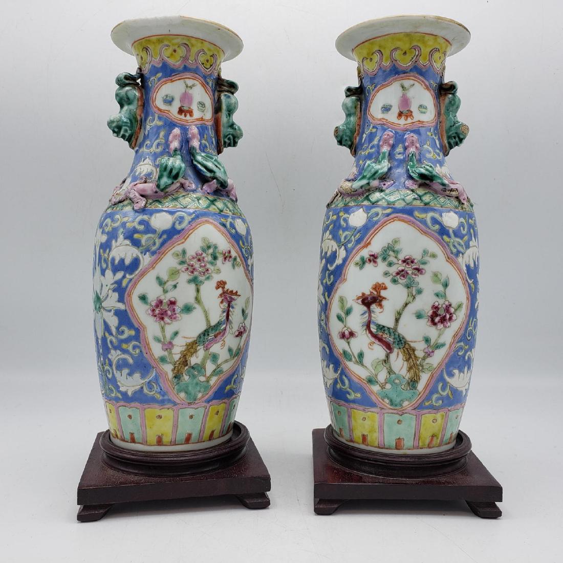 Pr Enamel Glazed Ceramic Chinese Vases. Carved Wo (1 of 19)