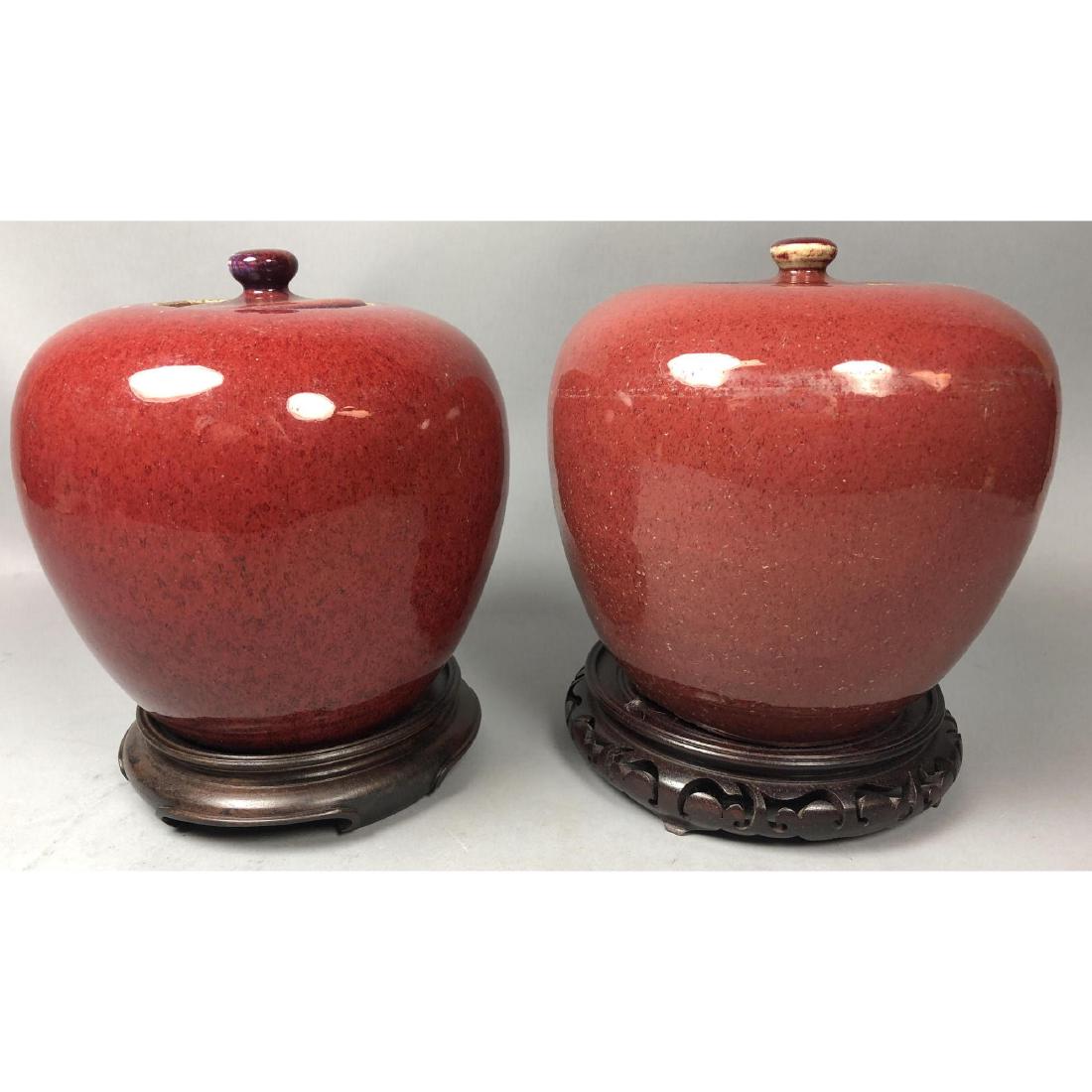 2pc Red Glazed Chinese Lidded Ginger Jars. Mottle (1 of 10)