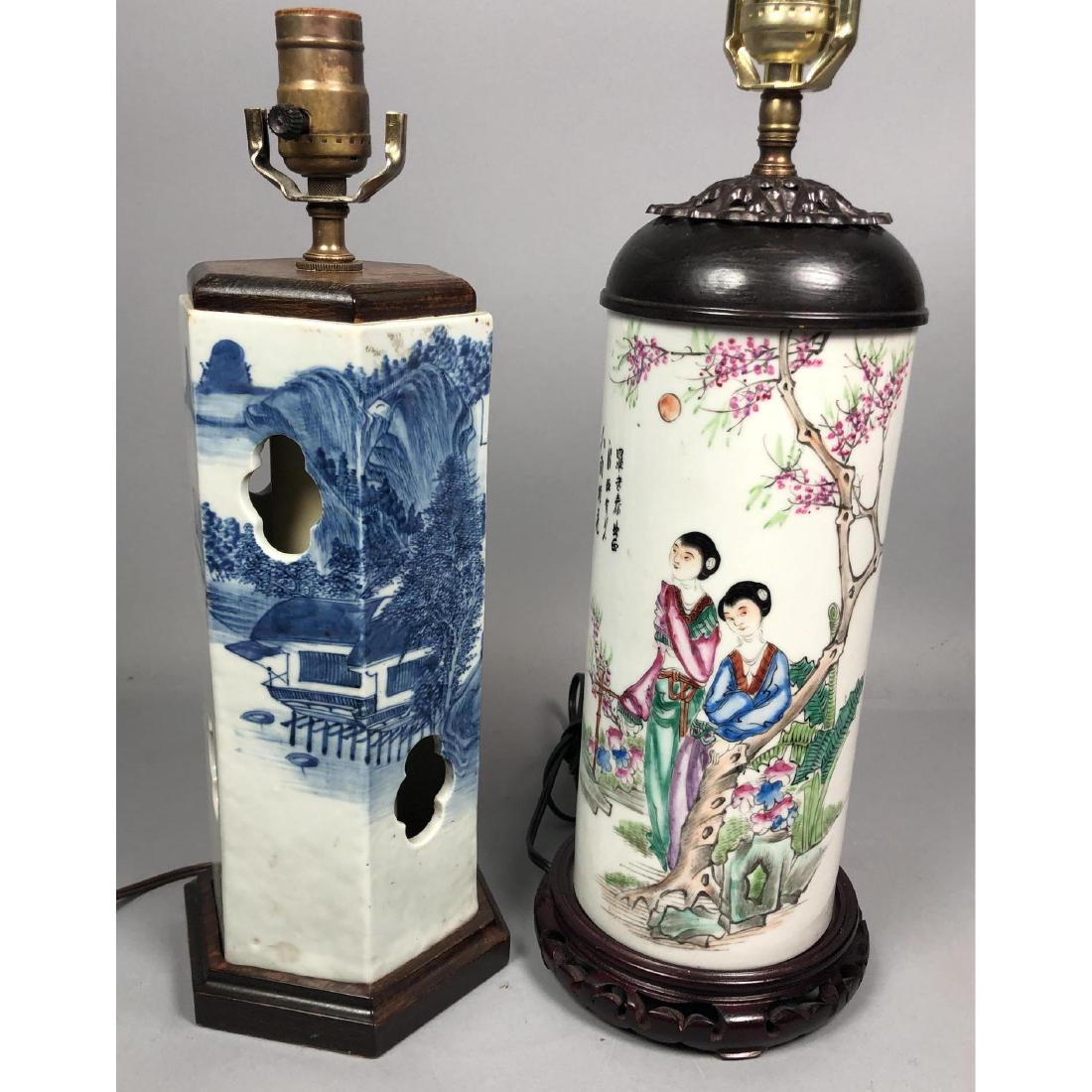 2pc Chinese Pottery Table Lamps. Hexagonal Glazed (1 of 11)